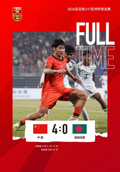 中国U16男足五战全胜零封晋级U17亚洲杯决赛阶段