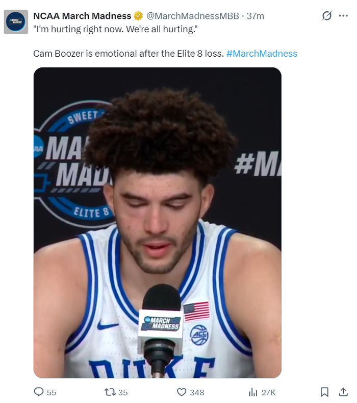 杜克大学惨遭绝杀 卡梅隆带伤鏖战泪洒赛场