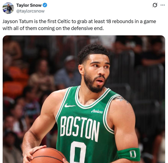 塔图姆重伤复出后轰25+18+11创队史纪录